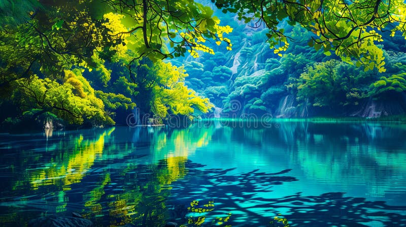 Un lac frumos cu copaci și verdeață royalty free stock photography