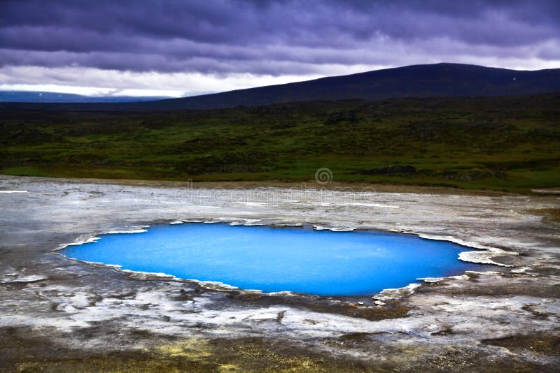 Beautiful landscape with hot geothermal spring Blahver at night in Hveravellir, Iceland