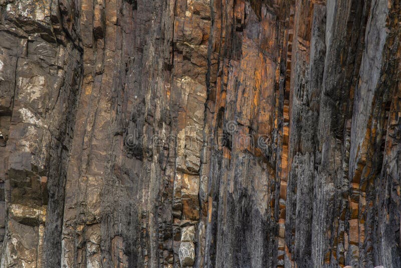 Beautiful landscape image of Blackchurch Rock on Devonian geological formation on beautiful Spring day