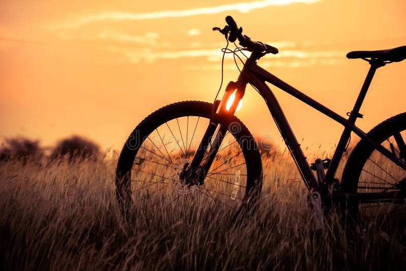 Beautiful Landscape Mountain biking at sunset
