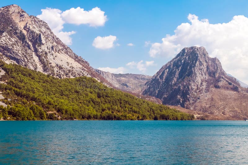 Beautiful landscape, mountains and water reservoir, National park. Green Canyon, Turkey royalty free stock photo Beautiful landscape, mountains and water reservoir, National park. Green Canyon, Turkey royalty free stock photo