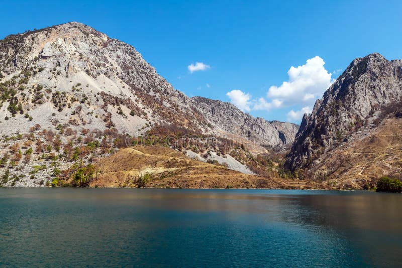 Beautiful landscape, mountains and water reservoir, National park. Green Canyon, Turkey stock photos Beautiful landscape, mountains and water reservoir, National park. Green Canyon, Turkey stock photos
