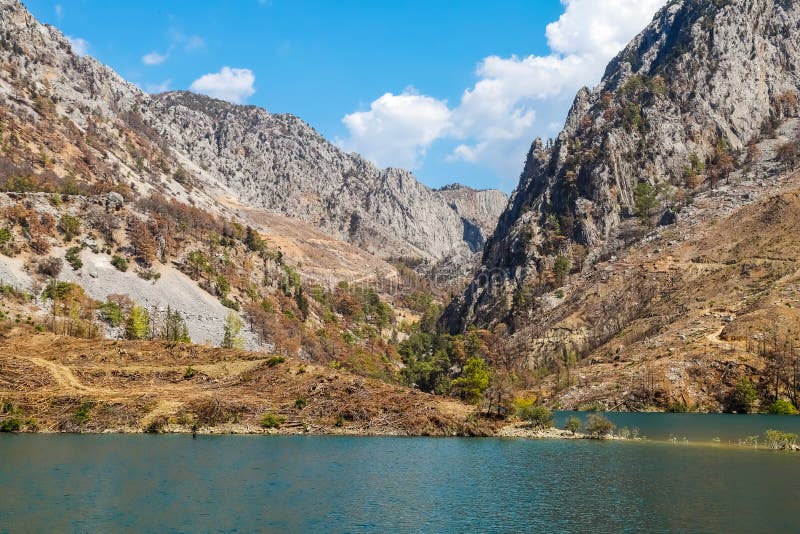 Beautiful landscape, mountains and water reservoir, National park. Green Canyon, Turkey stock photography Beautiful landscape, mountains and water reservoir, National park. Green Canyon, Turkey stock photography