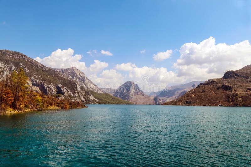 Beautiful landscape, mountains and water reservoir, National park. Green Canyon, Turkey royalty free stock photo Beautiful landscape, mountains and water reservoir, National park. Green Canyon, Turkey royalty free stock photo