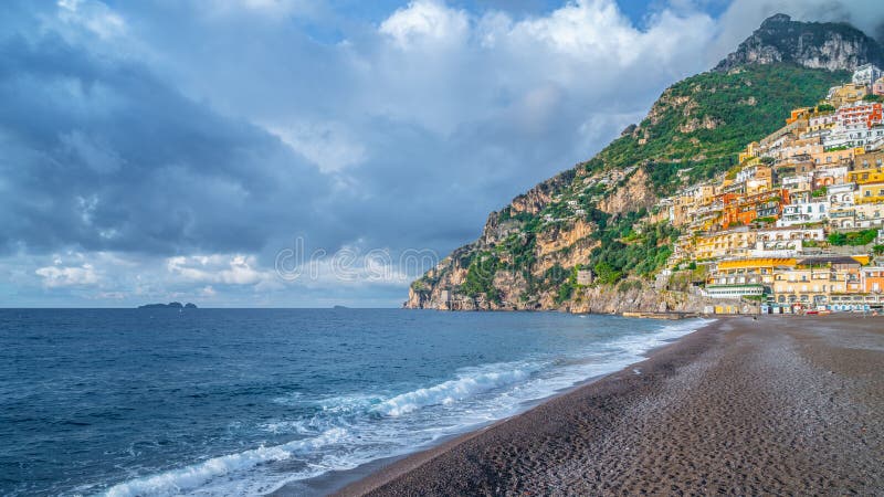 Beautiful Landscape with Positano town at famous amalfi coast, Italy. Travel