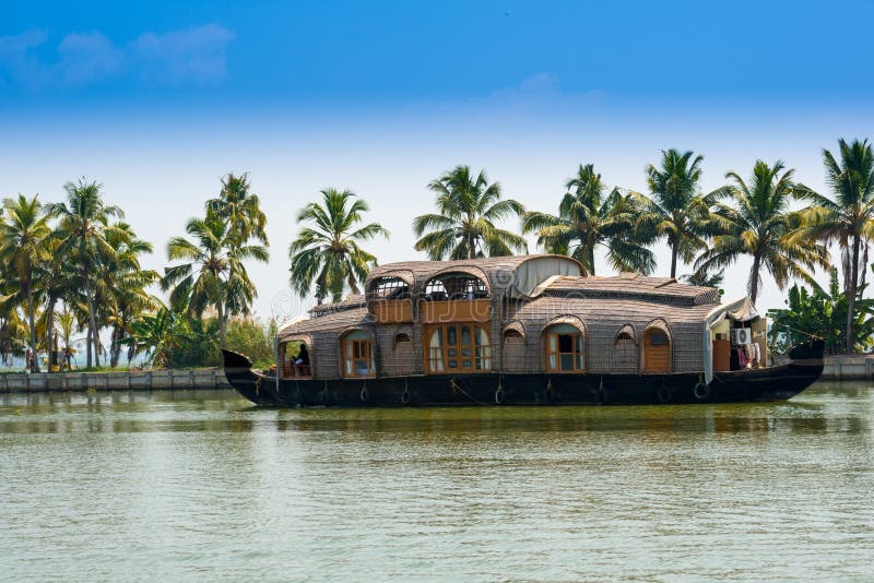 Beautiful landscape with reflection houseboat in kerala backwaters