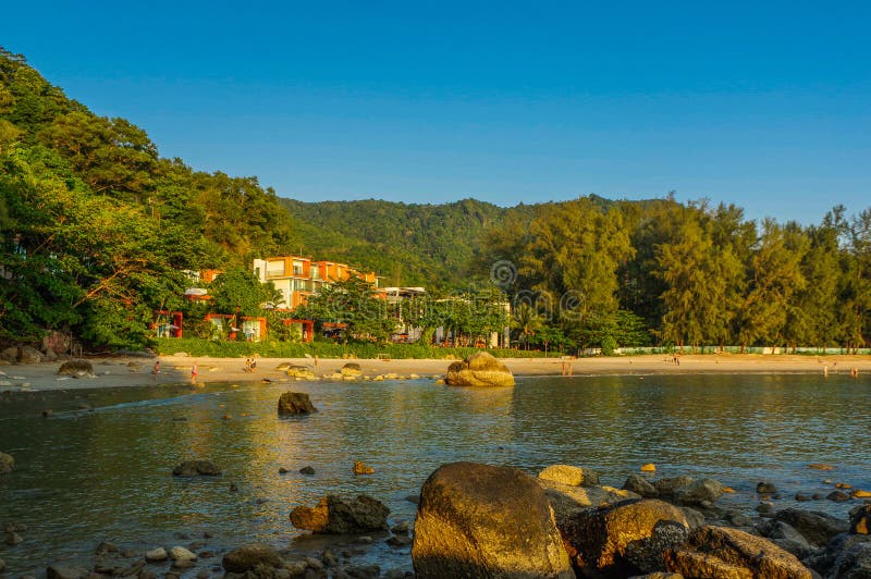 Beautiful landscape sea near bridge pier at beach of Laem Panwa Cape famous attractions in Phuket island, Thailand