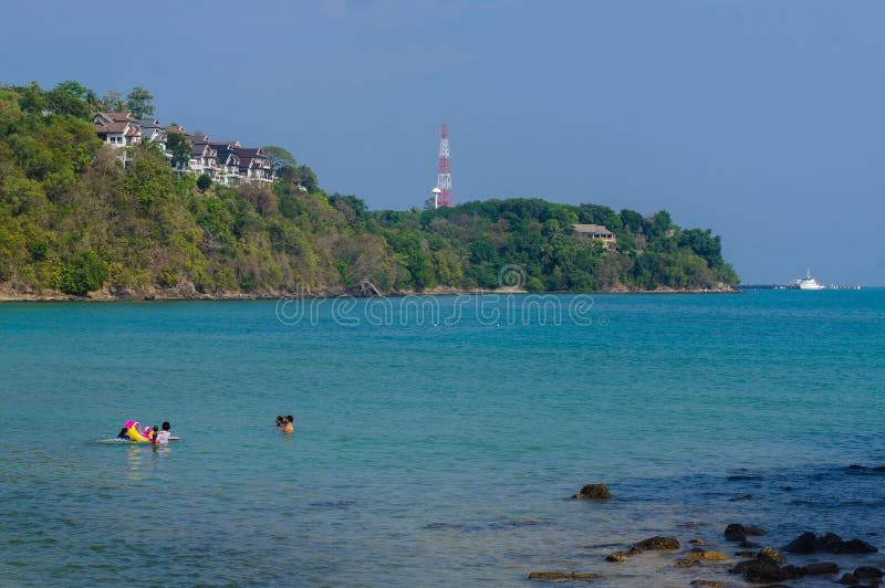 Beautiful landscape seaview with boat at beach of Laem Panwa Cape famous attractions in Phuket island, Thailand