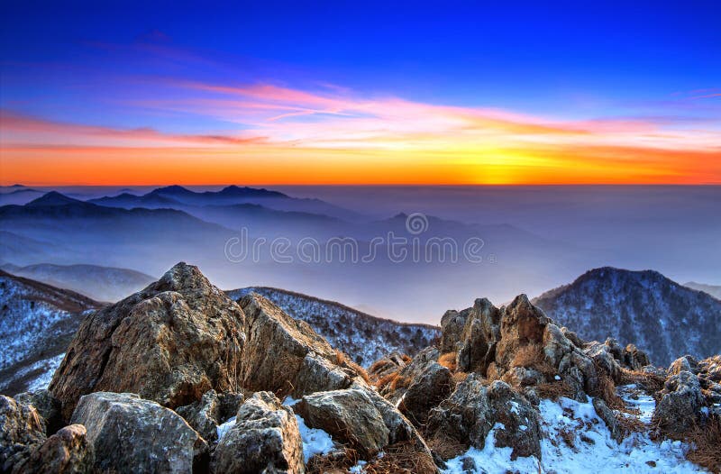 Beautiful Landscape at sunset on Deogyusan National Park.