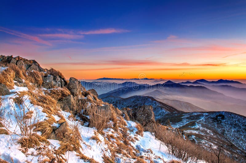 Beautiful Landscape at sunset on Deogyusan National Park in winter.