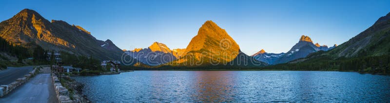 Beautiful landscape at Swiftcurrent Lake  when sunrise in Many Glacier area ,Montana`s Glacier National Park,Montana,usa