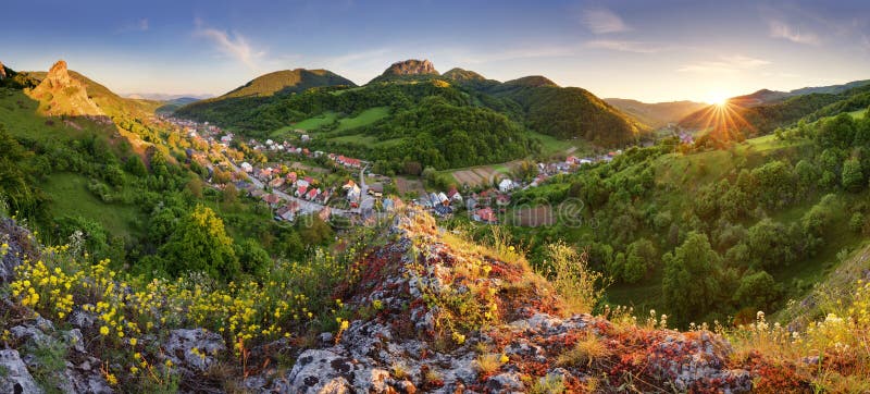 Beautiful landscape of valley in Slovakia mountains, small house