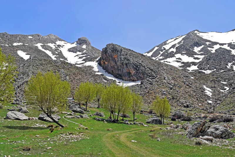 A beautiful landscape view of the the snow topped Taurus Mountains in Southern Turkey