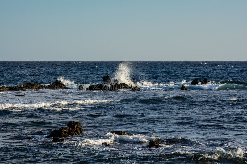 Beautiful Landscape. the Waves Beat on Volcanic Reefs Near Las Galletas ...
