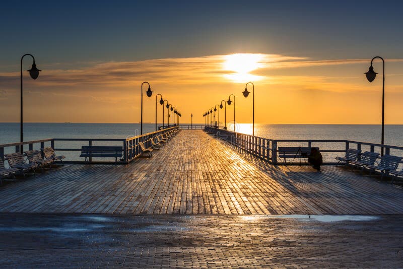 Beautiful Landscape with Wooden Pier in Gdynia Orlowo at Sunrise ...