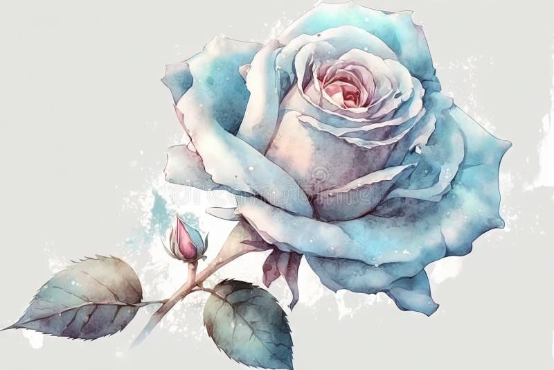 Beautiful Light Blue Rose Watercolor Stock Illustration Illustration