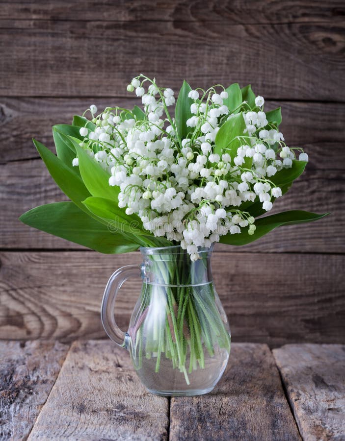 Beautiful Lilies in a Glass Vase on the Old Table Stock Image Image