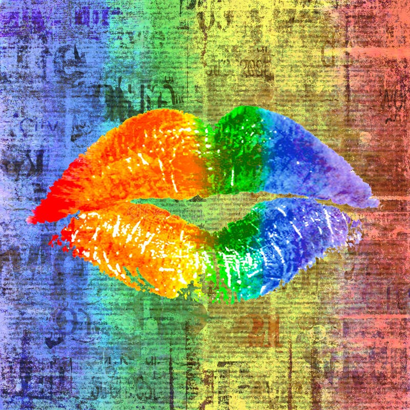 Beautiful Lips Kiss Trace with LGBT Symbol Pride Flag Rainbow Colors ...