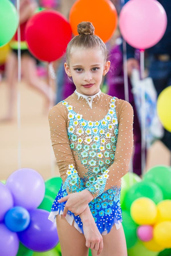 Beautiful Little Active Gymnast Girl with Her Performance on the Carpet ...
