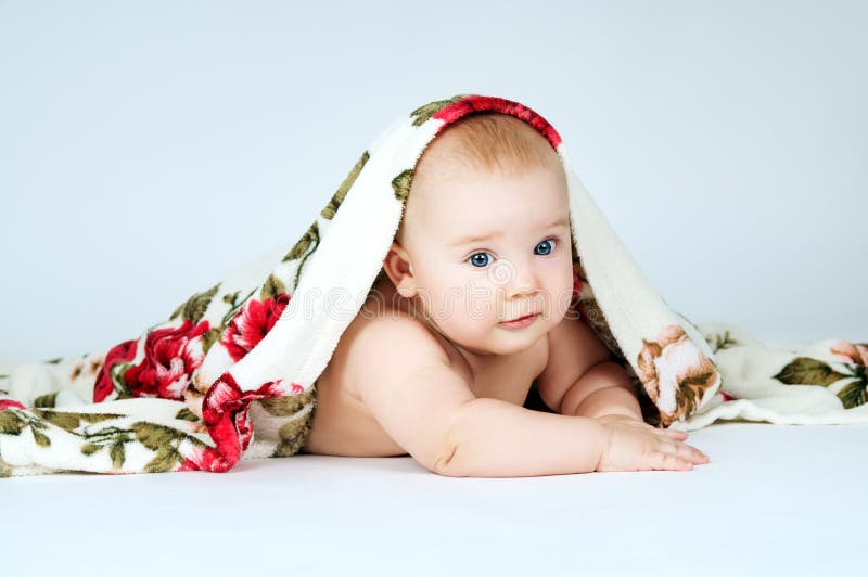 Beautiful Little Baby Covered with Blanket Stock Image Image of