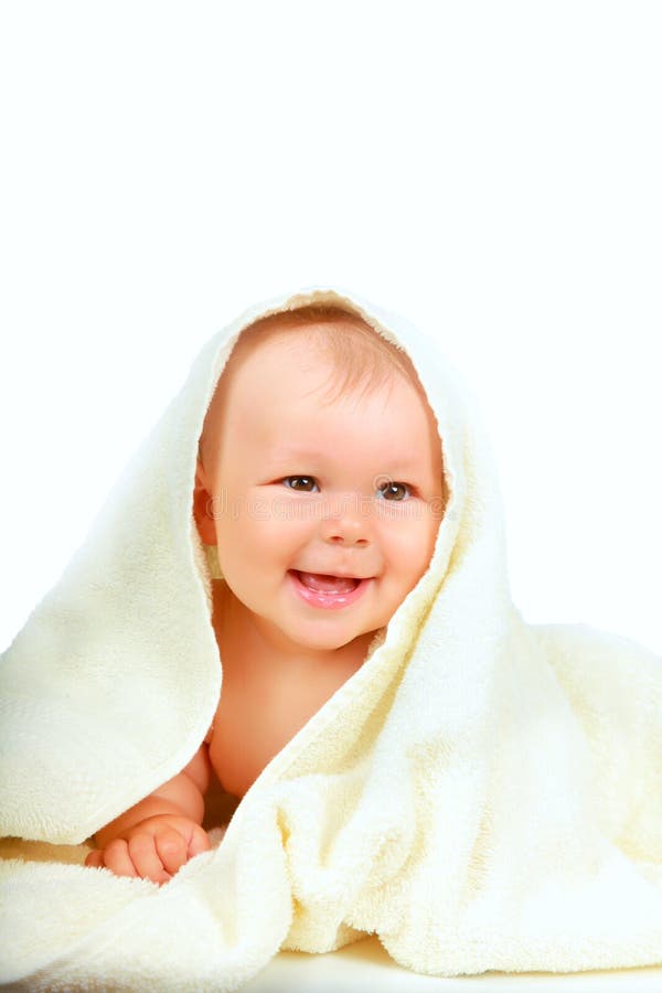 Beautiful Little Baby Lying On Beige Towel Stock Image Image Of Face