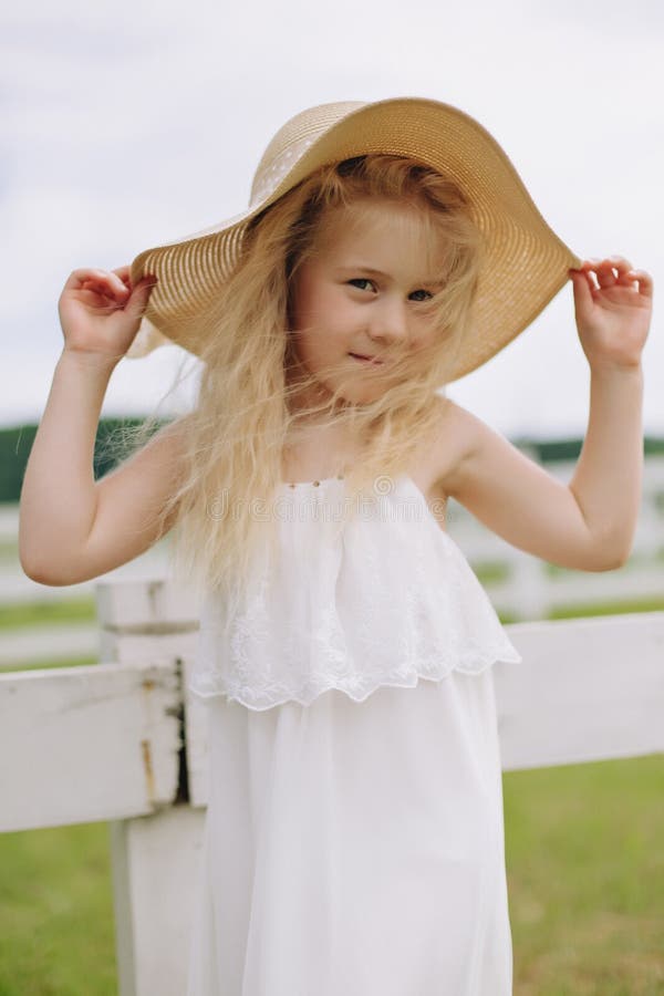 Beautiful Little Blonde Girl on a Ranch. Stock Image Image of sister