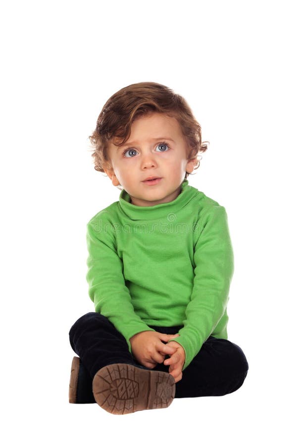 Beautiful Little Child Two Years Old Wearing Green Jersey Stock Photo ...