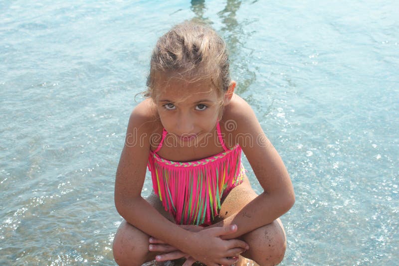 Beautiful Little Girl in a Bikini Posing Stock Image Image of