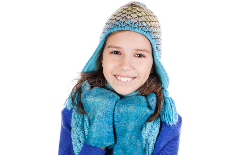 Beautiful Little Girl in Cap and Scarf Stock Photo - Image of little ...
