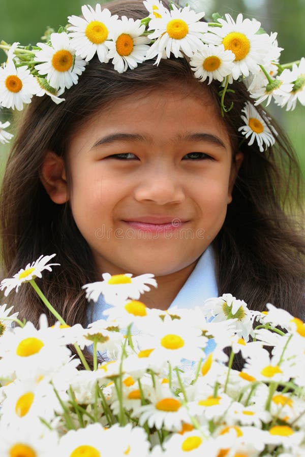 Beautiful Little Girl with Crown of Daisies Stock Photo Image of race