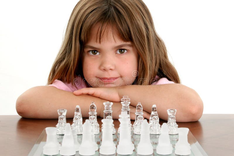 Beautiful Little Girl With Glass Chess Board