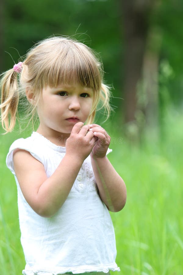 Beautiful Little Girl on Nature Stock Photo - Image of emotions, nature ...