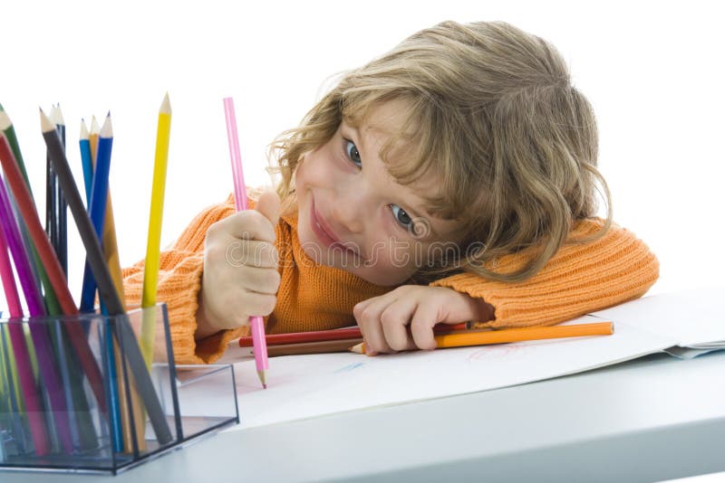 Beautiful little girl with pencils