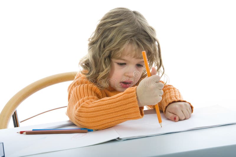 Beautiful little girl with pencils