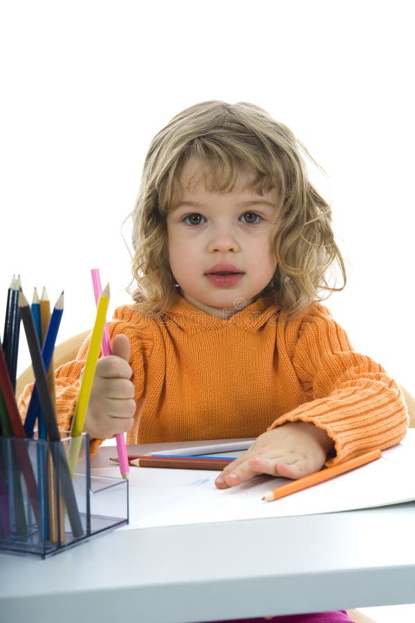 Beautiful little girl with pencils