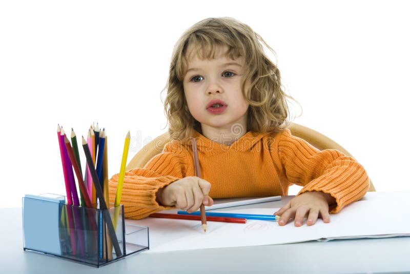 Beautiful little girl with pencils