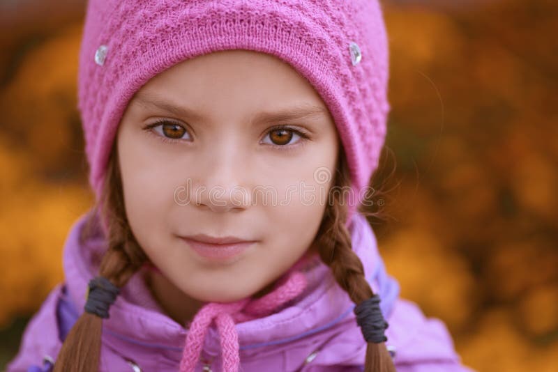 Beautiful Little Girl in Pink Hat Stock Photo - Image of head, outside ...