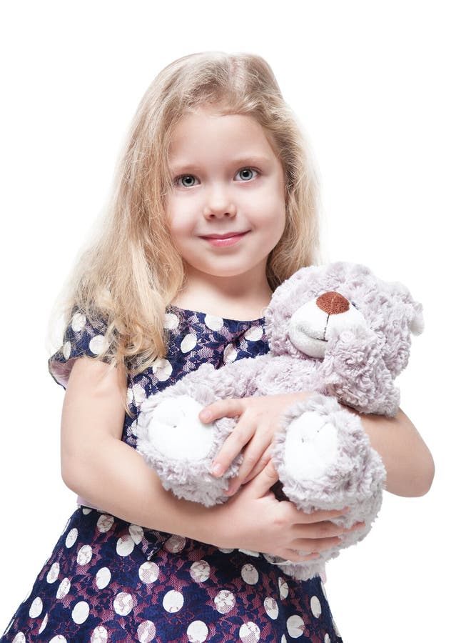 Beautiful Little Girl with Teddy Bear Stock Photo - Image of background ...