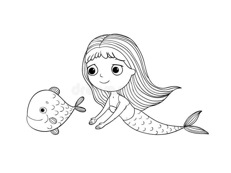 Beautiful little mermaid and fish. Siren.