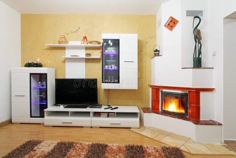 Beautiful Living Room with Fireplace Stock Photo Image of decorate