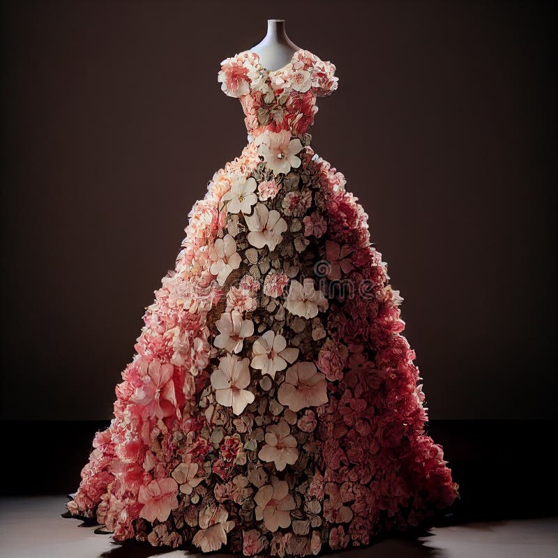 Beautiful Long Dress Made of Flowers Stock Illustration Illustration