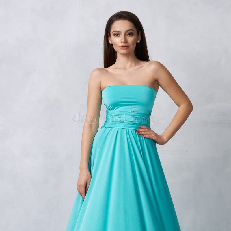 Tuquoise Bandeau Maxi Dress Stock Photo ...