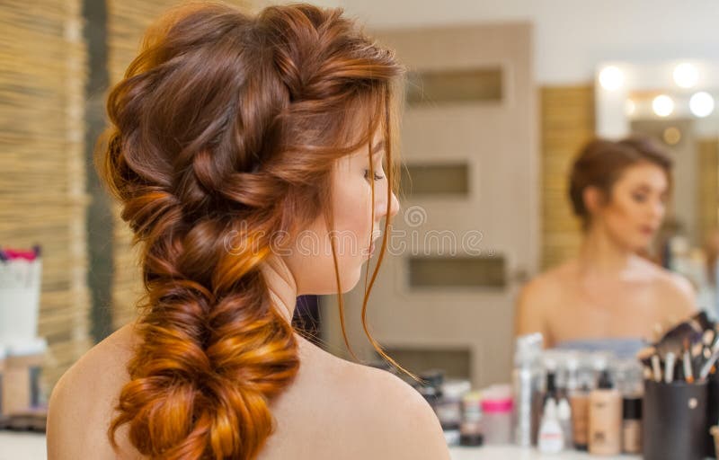 Beautiful, with Long, Red-haired Hairy Girl, Hairdresser Weaves a French  Braid, in a Beauty Salon. Stock Photo - Image of hairstyling, curl:  108161840