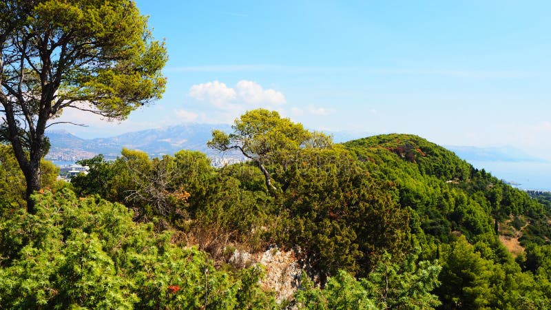 Beautiful look over Split at Marjan Park stock images