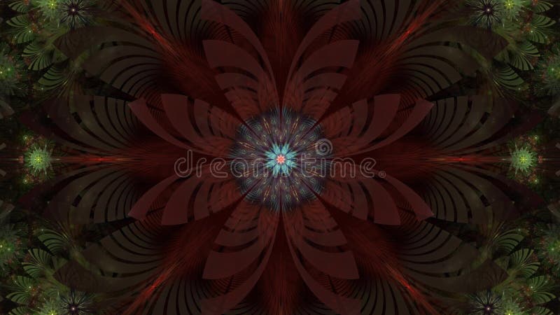 Beautiful loopable fractal video with a detailed rotating interchanging red and blue flower stock illustration