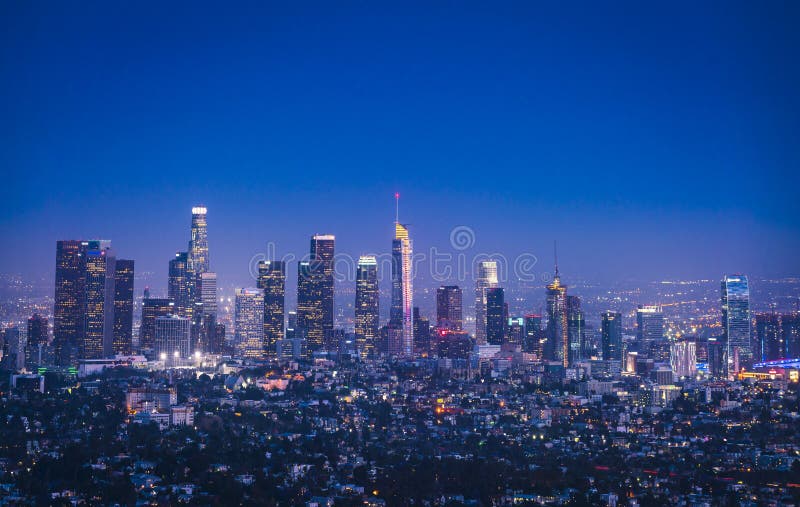 Beautiful Los Angeles Skyline At Nightlos Angelescaliforniausa Stock