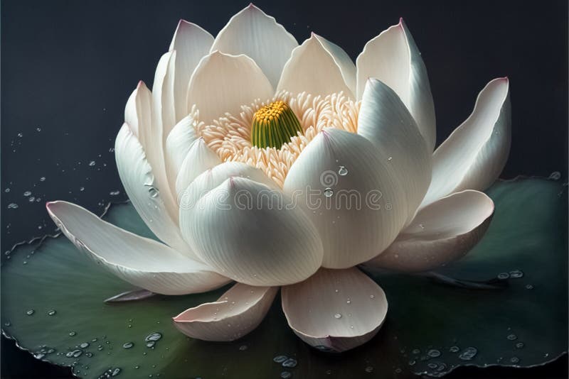 A beautiful lotus flower, water lily in pond. Nymphaea flowers on the pond surface. generative AI