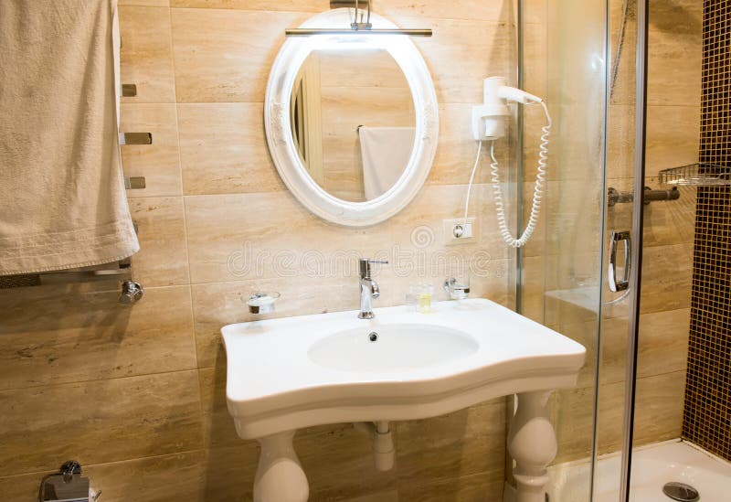 Beautiful Luxury Bathroom with Glass Shower Stock Image Image of