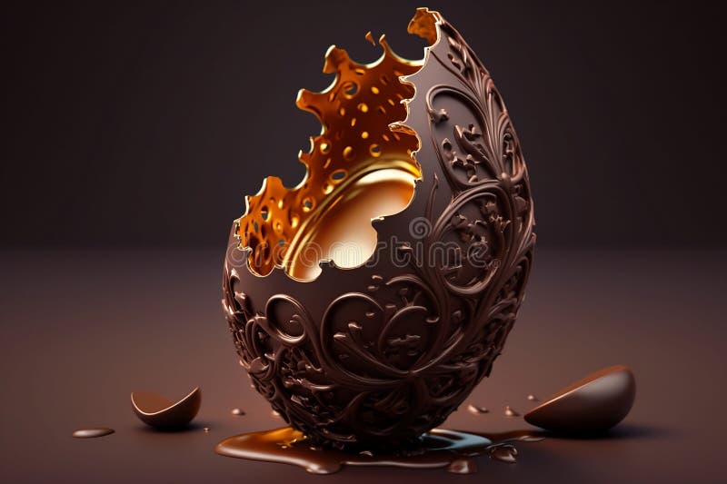 Beautiful Luxury Chocolate Easter Egg with Decorative Ornament. Happy Easter Stock Illustration