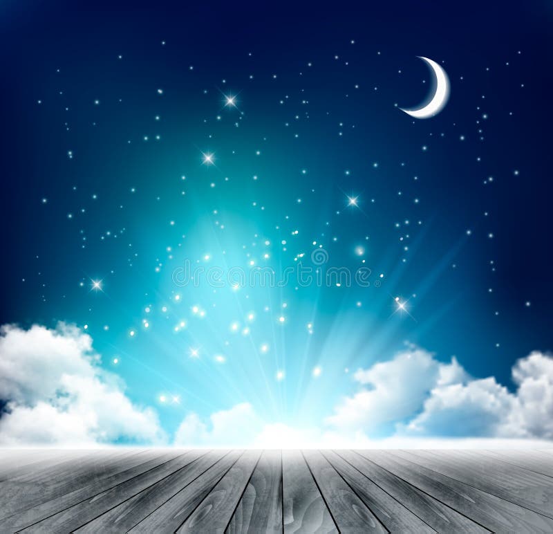 Beautiful Magical Night Background with Moon and Stars. Stock